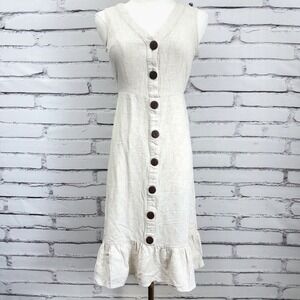 monteau los angeles linen blend dress Monteau Los Angeles Cream Linen Blend Ruffle Hem Dress Size Large